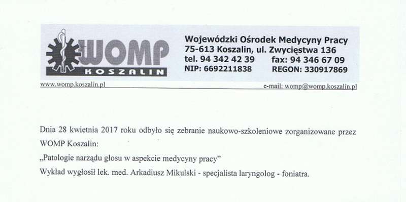 24 kwietnia odbyło się zebranie naukowo-szkoleniowe zorganizowane przez WOMP Koszalin